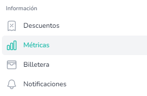 Sección métricas en menú lateral